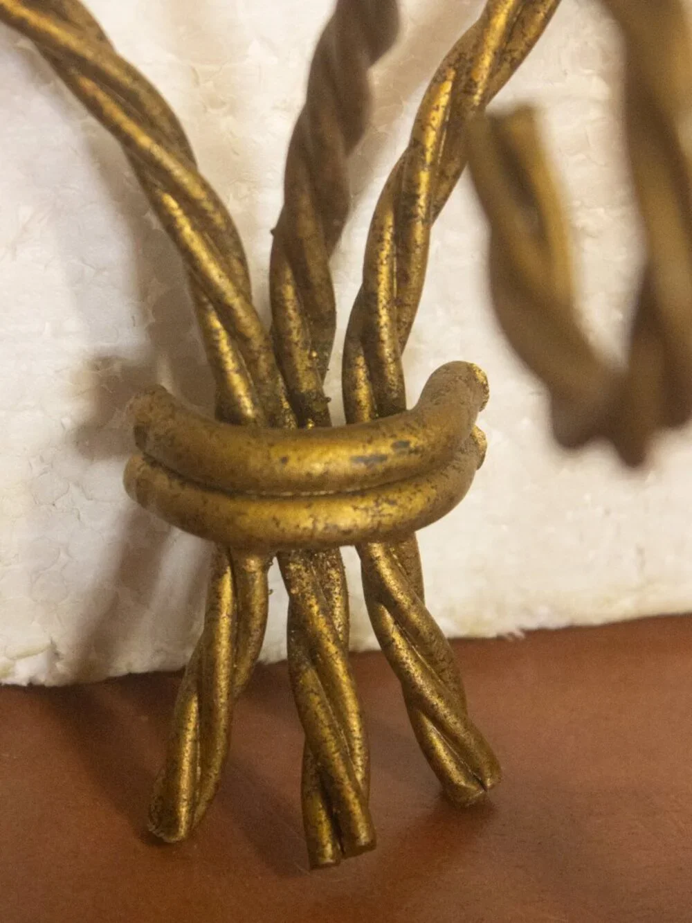 Homco Vintage Gold Metal Twisted Rope Wall Shelf without Glass Shelf